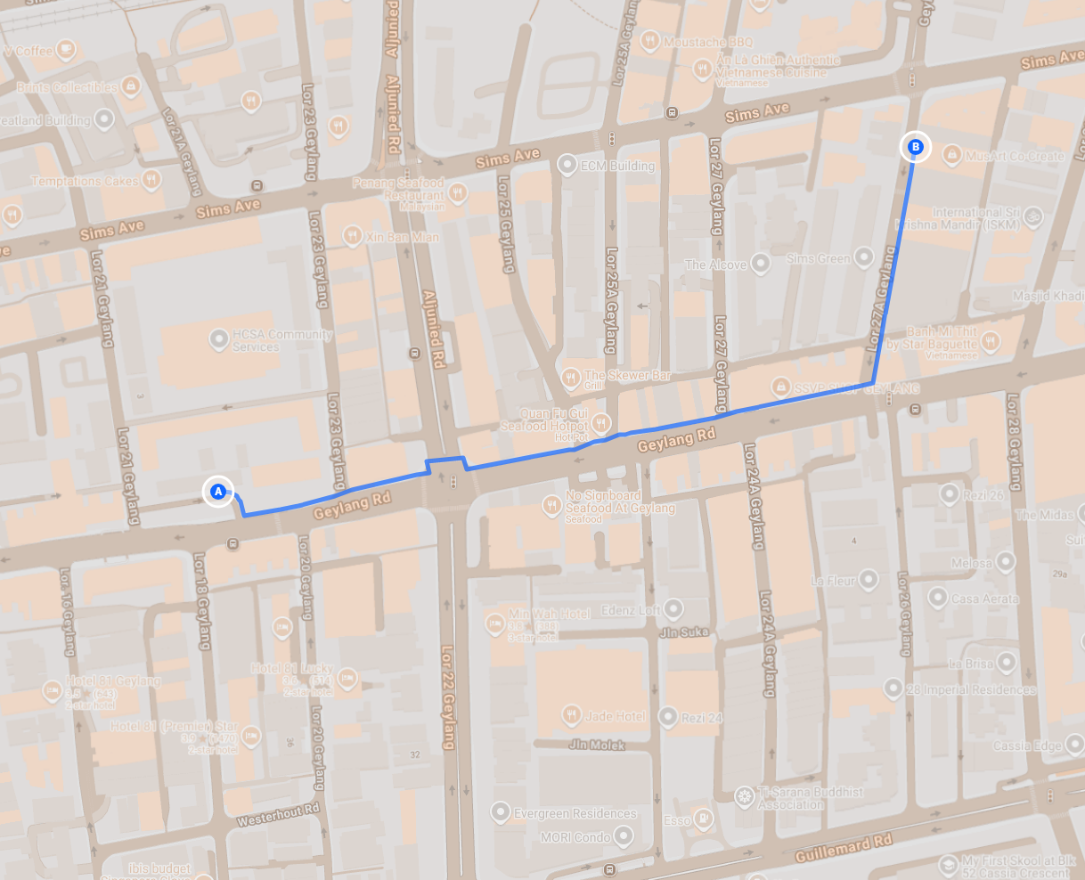 Map of Lor 21 Public Carpark and the walk to the studio